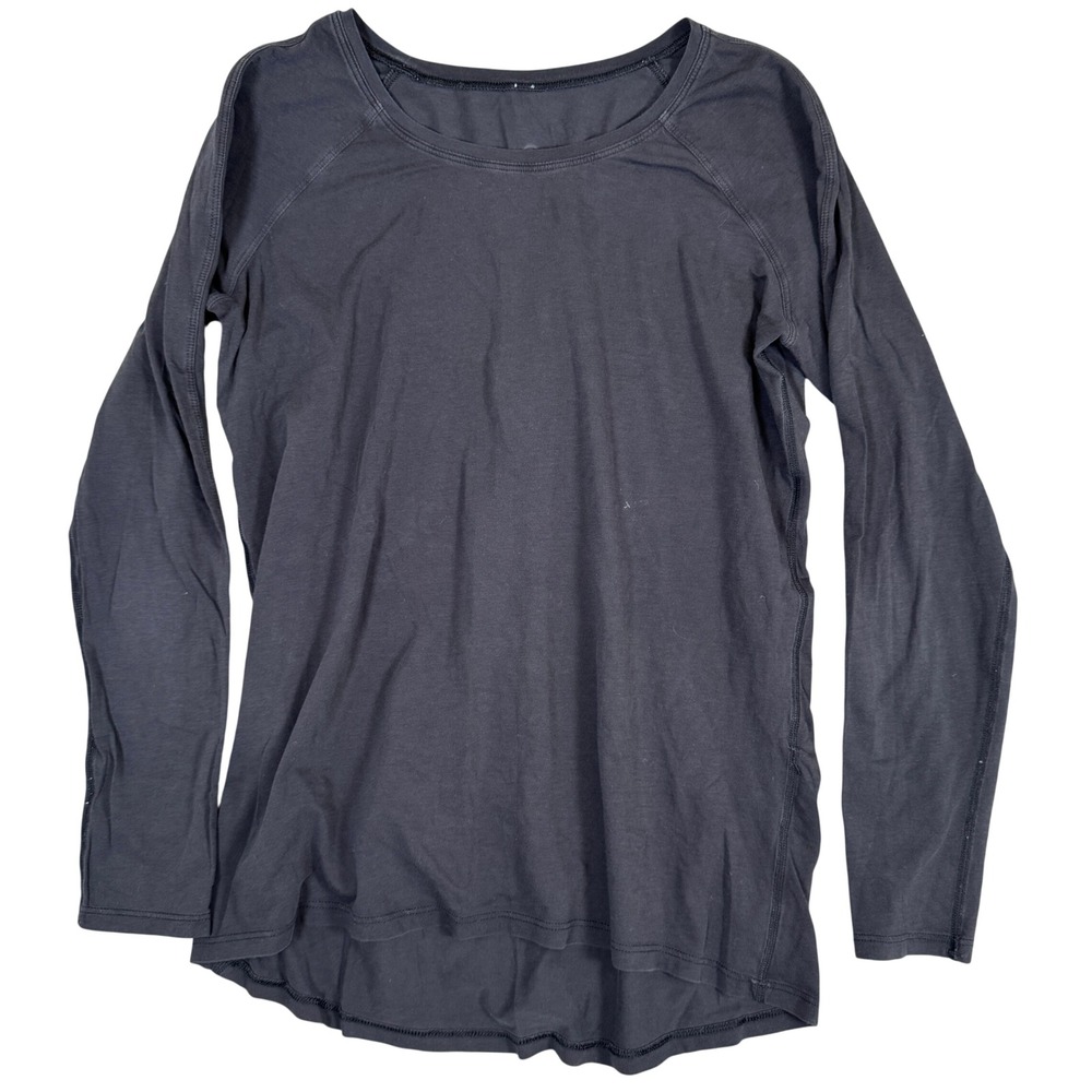 Lululemon Long Sleeve Scoop Neck Activewear Top Gray Raglan Thumbholes 6 READ